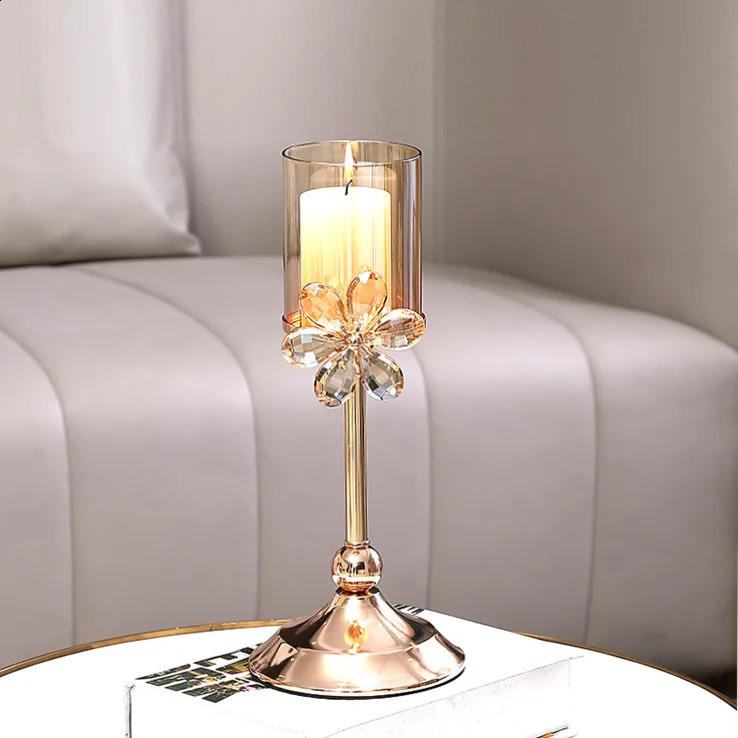 European y Crystal Petal Glass Candlestick Romantic Candlelight Dinner Home Decor Table Decor Home Decor 240821