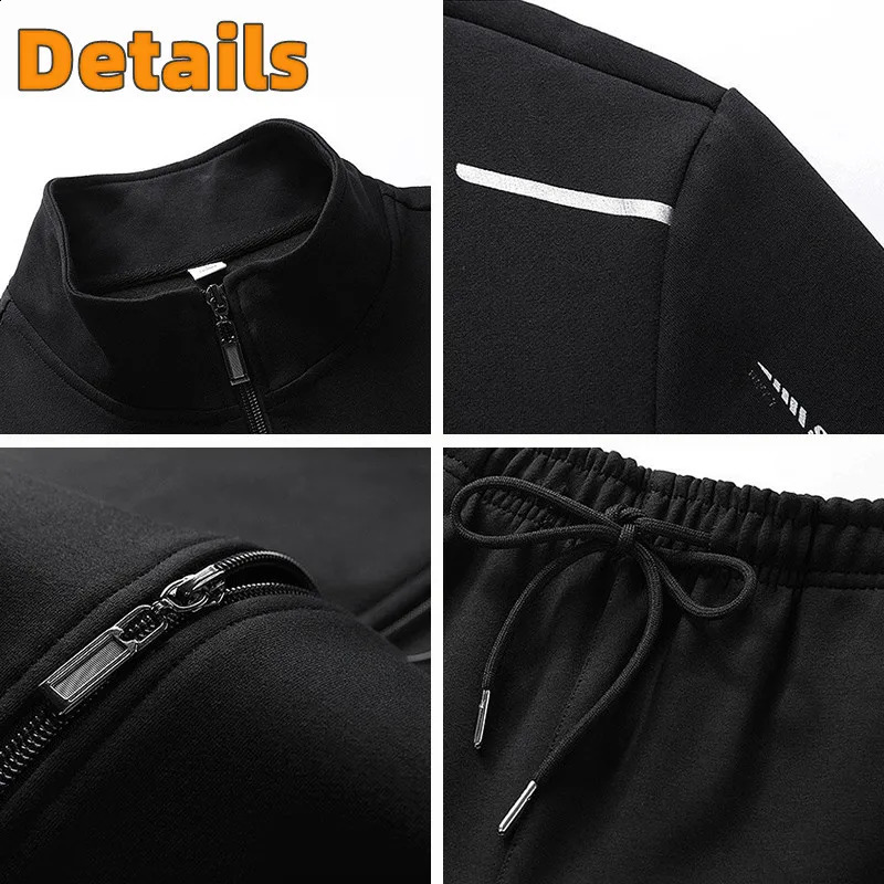 Mens Track Suits 2 Piece Set Autumn Wind-proof Stand-up Collar Full Zipper Sweatsuit Casual Comfort Hiking Jogging Sports Suit 240822