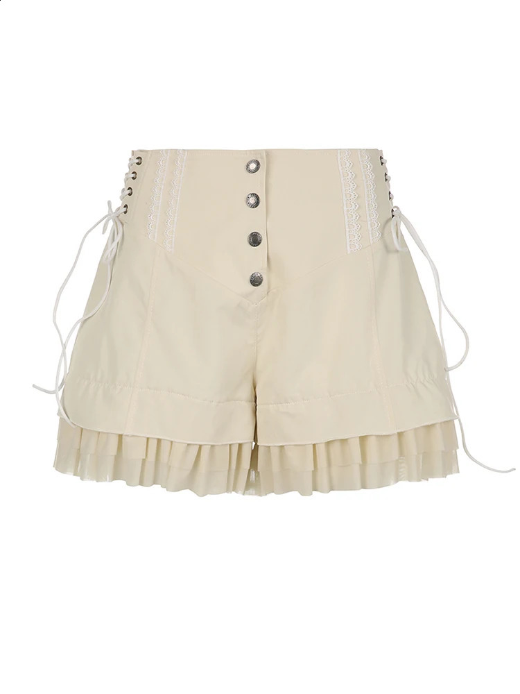 Weekeep Fairycore y2k Ruffles Shorts Cute 2000s Baggy Button Up High Waist Side Bandage Vintage Short Pants Casual Women Outfits 240821