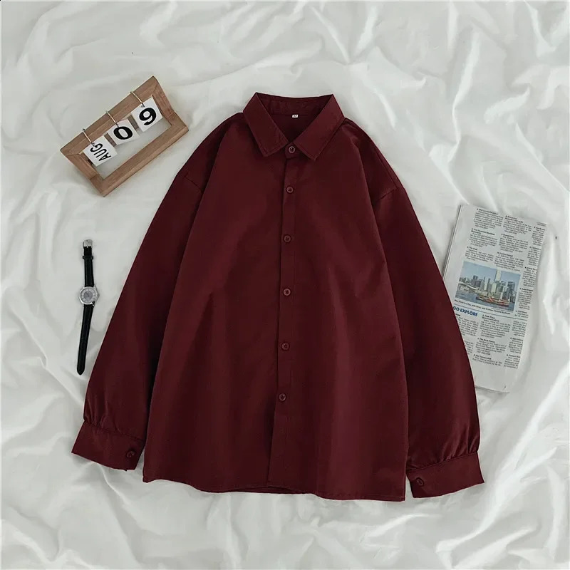 Womens loose and fully matched solid candy color single chest top chic lapel long sleeved shirt 240822