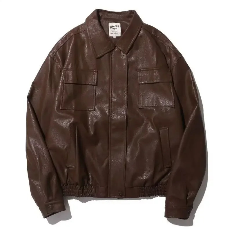 Vintage American Style Motorcycle Leather Jacket For Men Trendy Sensible n Soft Skin Lapel Jacket Casual Scene 240822