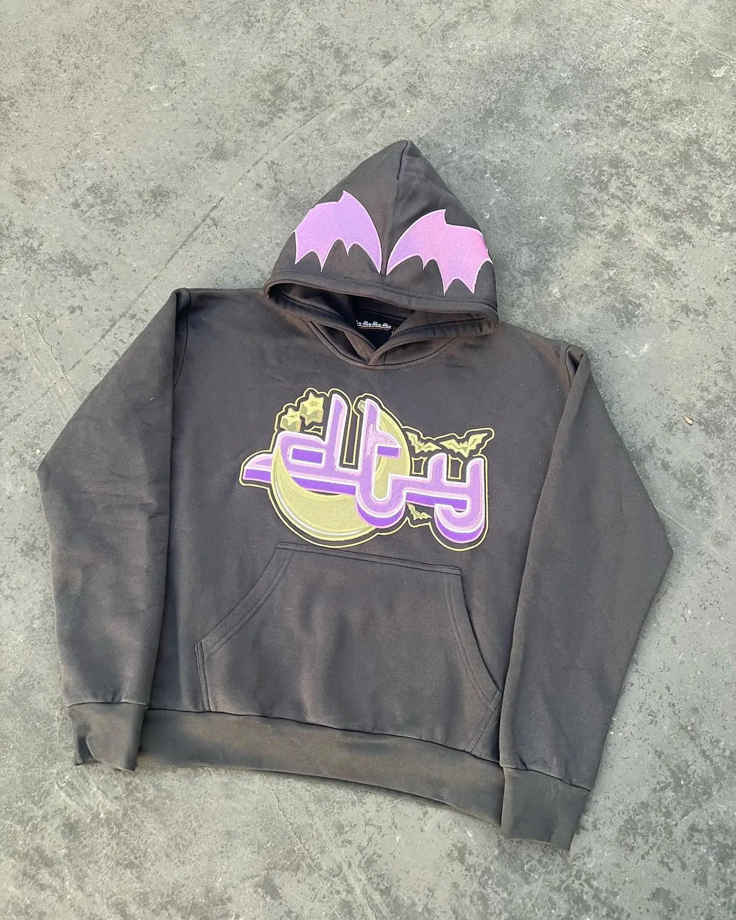Y2K Hoodie Harajuku Goth Print Vintage Gray Oversized Hooded Sweatshirt Men Women Hip Hop Fashion Casual Loose Tops Streetwear 240809