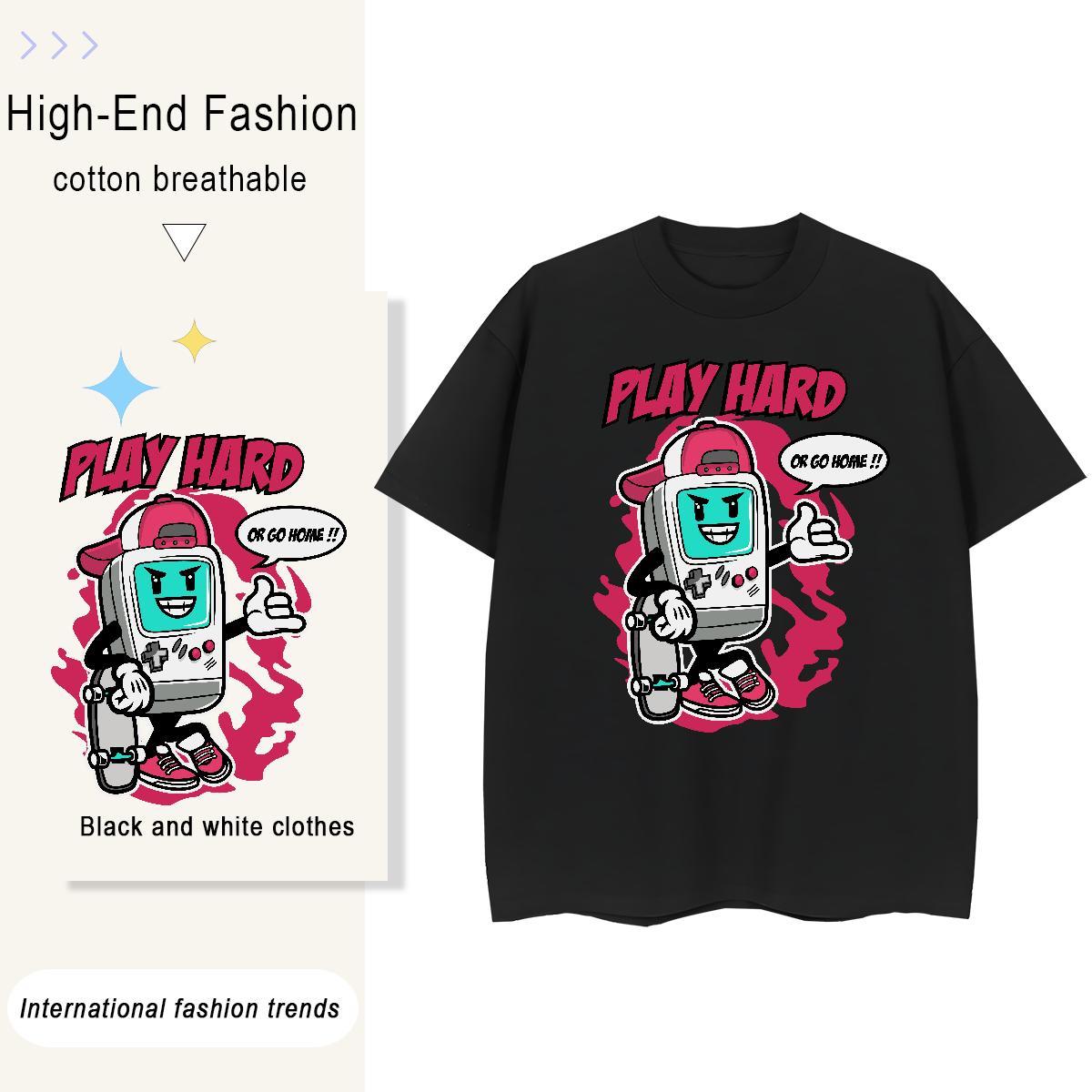 Wholesale Womens Tshirts 230g Pure Cotton game machine Casual Sport T-Shirts for Women Breathable Crew Neck Cartoon Print Clothings