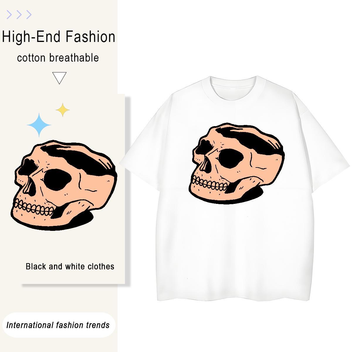 TOP Quality T Shirts Women 230g 100% Cotton Crew Neck Breathable Daily Wear skull Tshirt for Man Woman 5A Cartoon Printing L-4XL Top Shirts