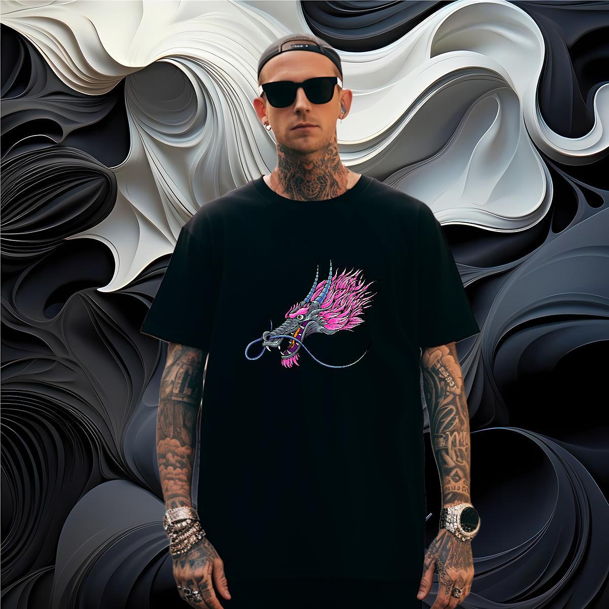 Loose Fit dragon head T Shirts Men Street wear Hip Hop Tshirt for Man Woman 230g Cotton 2024 Designer Breathable Soft Custom Print Plus Size Tops Shir
