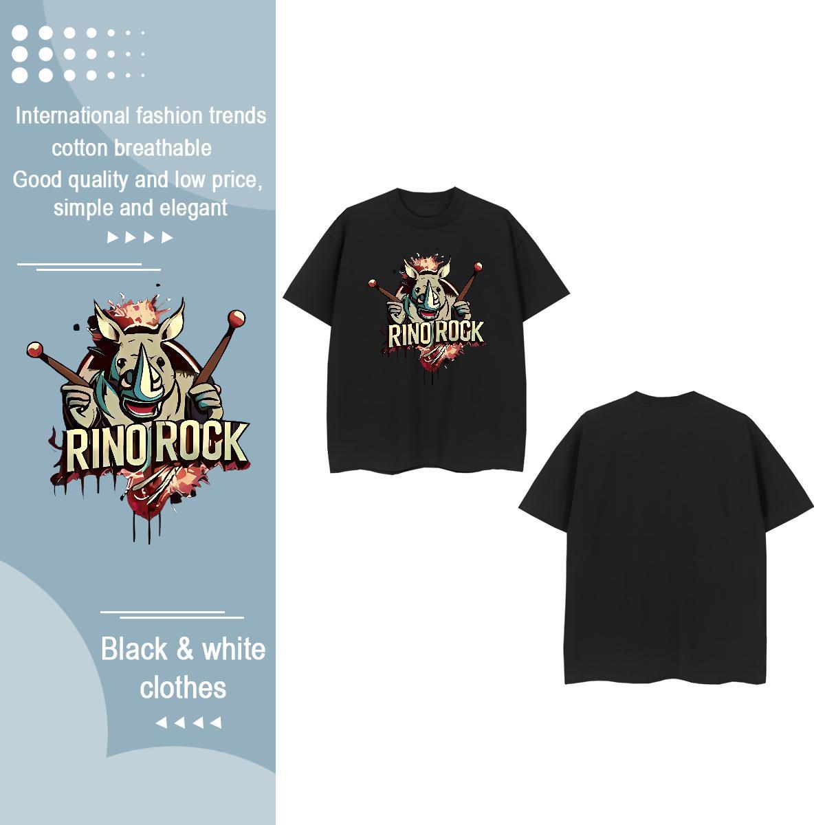 Casual New Womens T Shirts Round Neck Short Sleeve 230g Cotton Women Tshirts Black Oversized rhinoceros Street Designer Tee Shirt