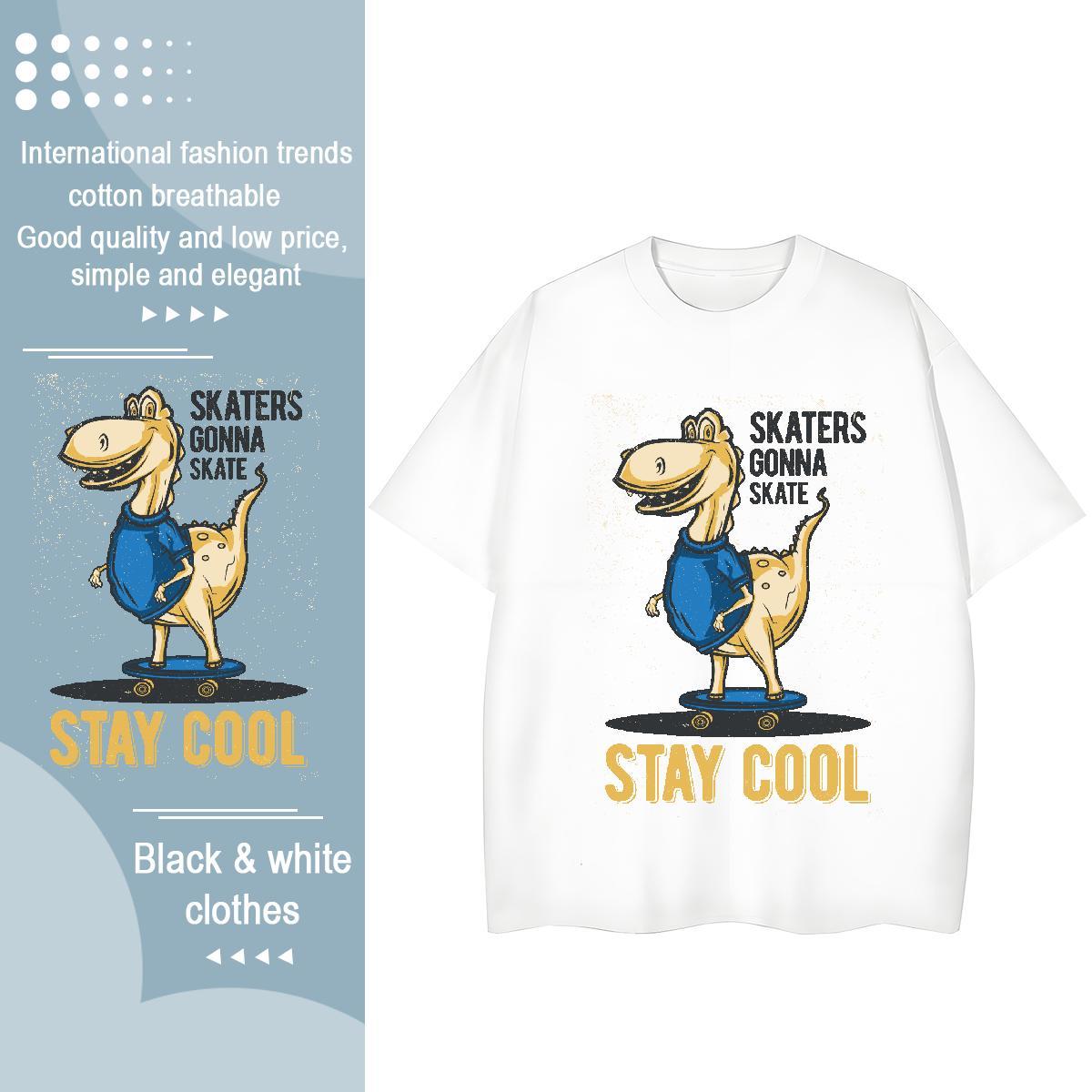 2024 Casual Woman T Shirts Breathable Short Sleeve 230g Pure Cotton Tshirt for Man Woman Custom Print Plus Size dinosaur Daily Outfit Wholesale Polos