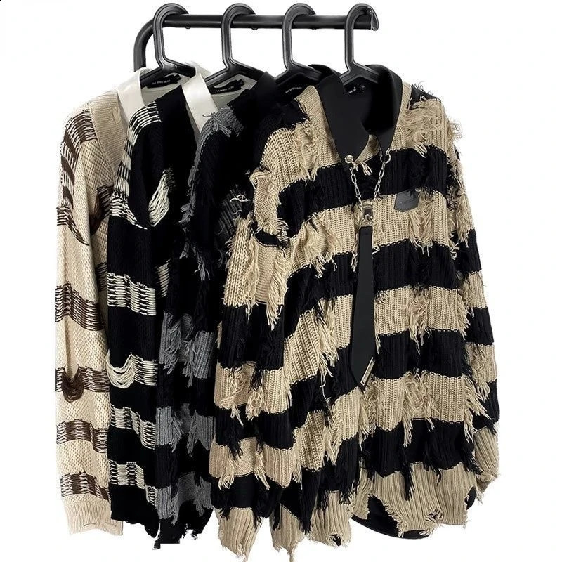 Fringe Sweater Winter Mans And Womens Hole Oversized Sweater Harajuku Lazy Autumn Wispy Leisure Lovers Pullover Men Clothes 240821