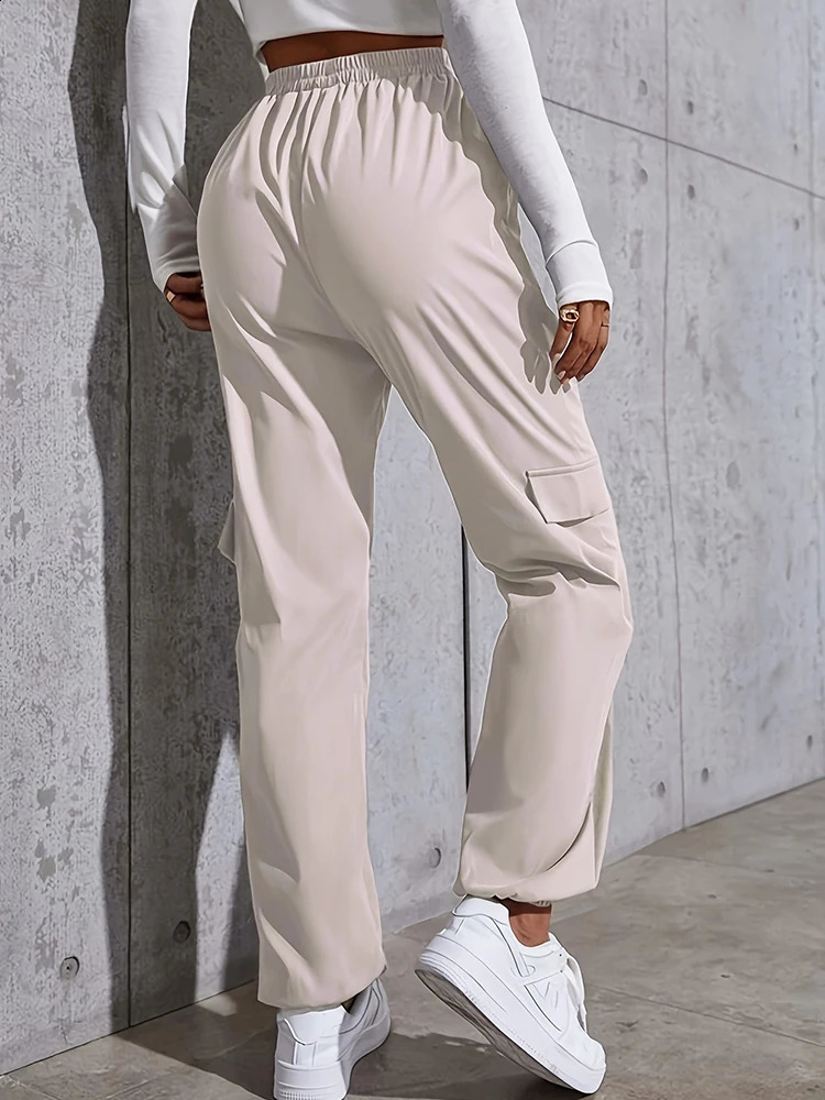 Women Casual Overalls Solid Elastic Waist Pants Drawstring Wide Leg Baggy Trousers Y2k Streetwear Oversize Sweatpants 240821