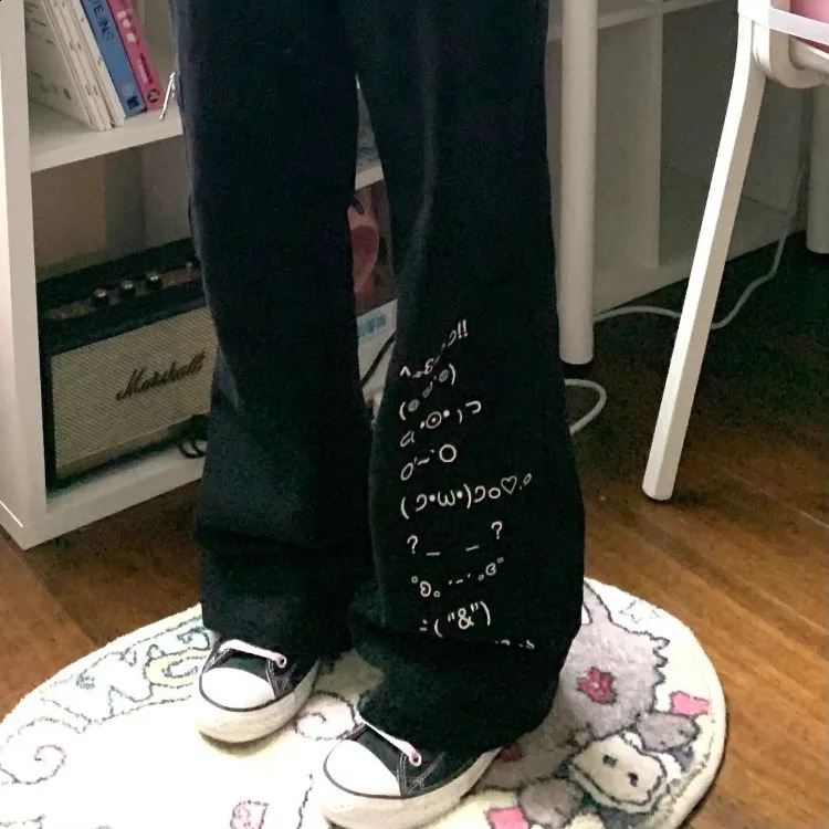 Harajuku Slim Fit All-match Thin Wide Leg Pants Y2k Black High Waist Bell Bottom Jeans Spring Autumn Straight Bottoms 240821