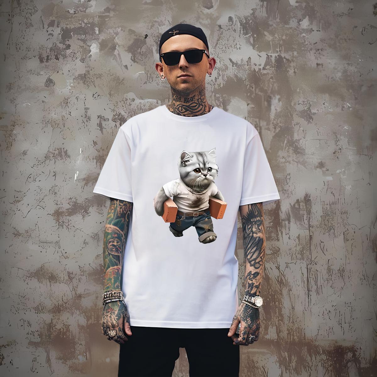 Unisex cat T Shirts Men Hip Hop Street Mens Tshirts 100% Cotton 230g 2024 Designer Round Neck Short Sleeve Oversized Clothings