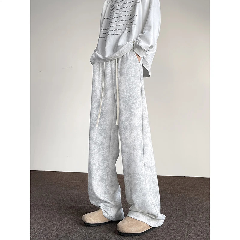 Harajuku Streetwear Tie Dye Casual Pants Men Women Wide Leg Straight Mopping Trousers Oversize Korean Fashion Drawstring Pants 240821