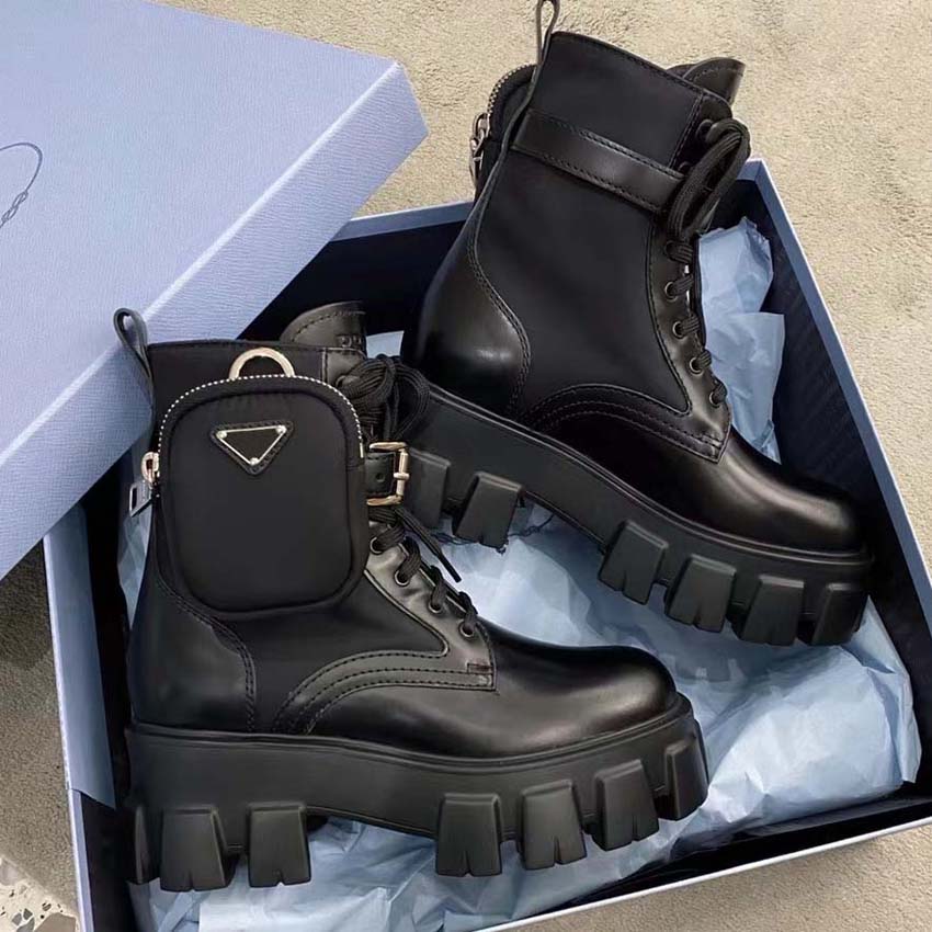 Designer boots with fashion sense classic long boots hanging small bags, thick soles comfortable foot feel Martin boots nylon calf leather fabric size 35-41 01