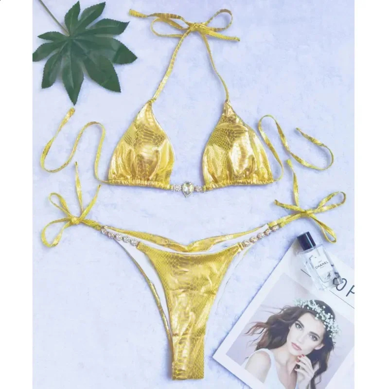 Red Sexy Bikinis Swimsuits With Rhinestones Women Swimwear Push Up Brazilian Bikini Beach Swim Wear Bathing Suits Pool Bather 240822