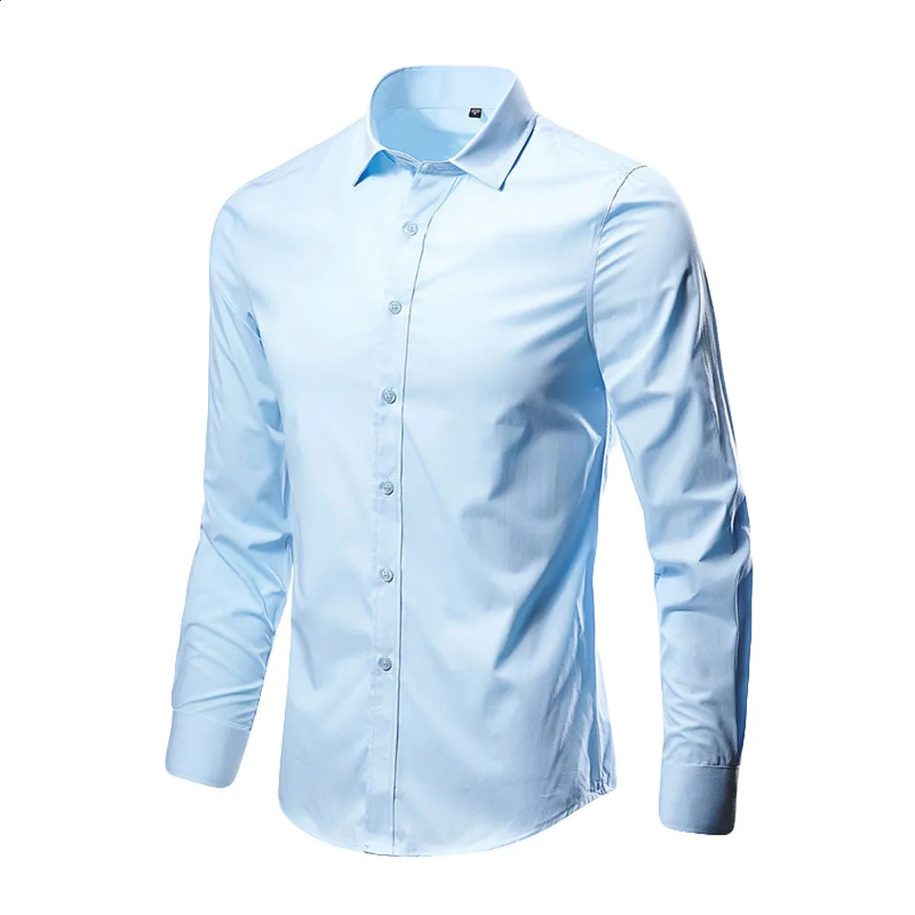 Mens Fashion Business Leisure Lapel Color Long-sleeved Shirt Top Blouse 240822