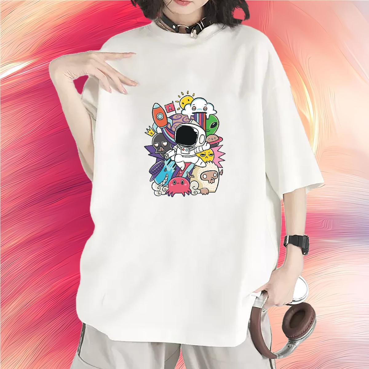 Brand Woman Tshirt 100% Cotton 230g cosmonaut Casual Women T Shirts Comfortable Oversized L-4XL Tee Shirt