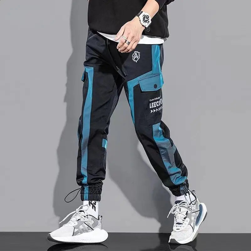 Mens Cargo Pants Fashion Hip Hop Multi-Pocket Casual Trousers Trendy Streetwear Solid Sweatpants Elastic Waist Loose Harem Pant 240822