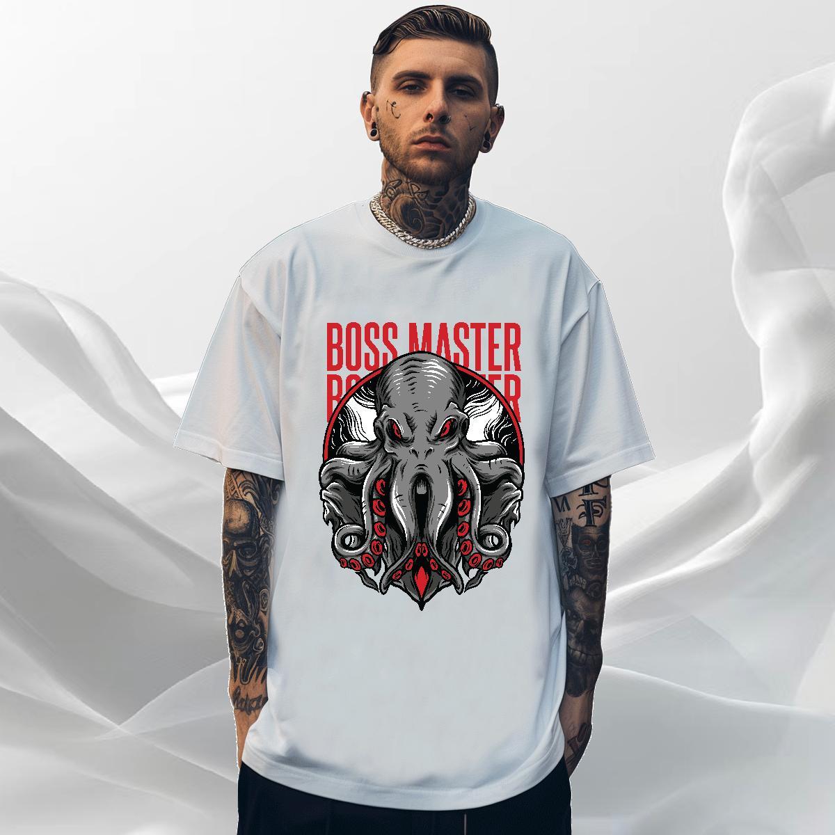 Cool Men Clothes T-Shirt Summer Casual 230g Cotton DIY Logo Oversized Breathable Soft Terror octopus T shirt New Designer Wear