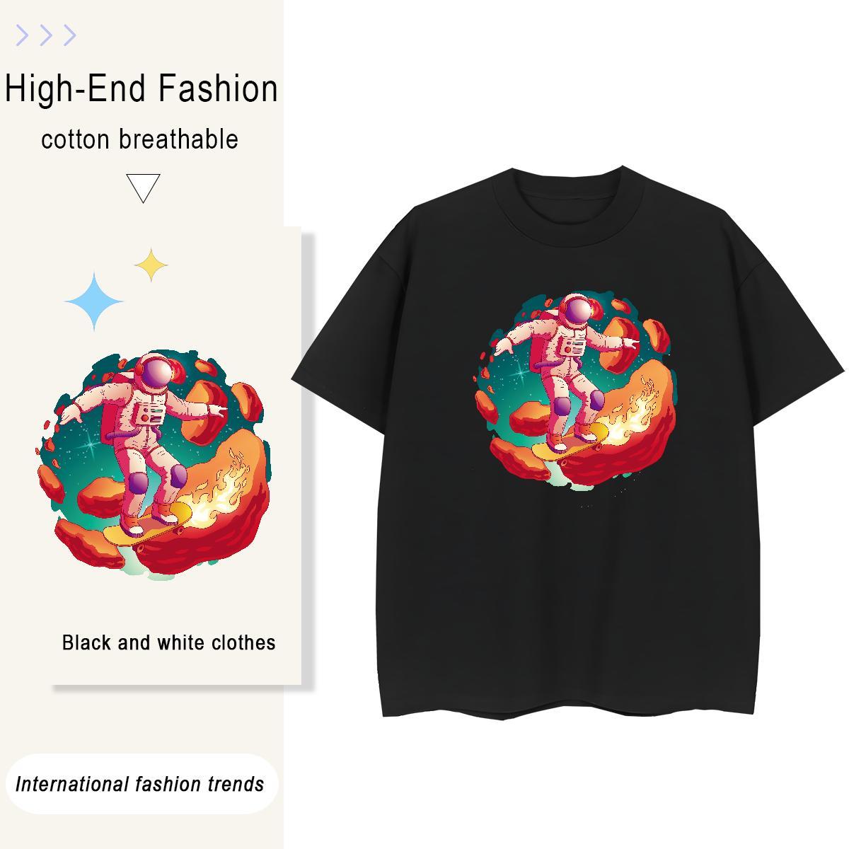 Wholesale Women Tshirts 230g Cotton cosmonaut Casual Daily Wear T-Shirts Crew Neck Cartoon Anime Tees