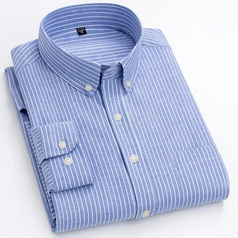 Business Mens Plaid Shirts Casual Classic Long Sleeve Oxford Stripe Dress Shirts Excellent Male Office Tops Clothes 240822