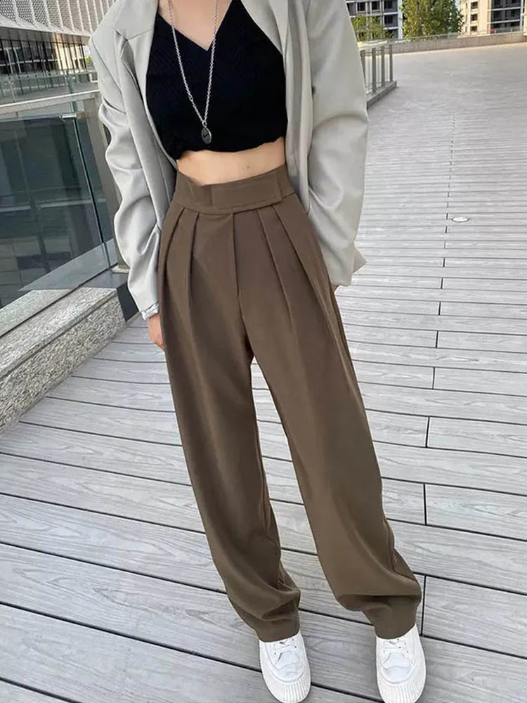 Wide Leg Women Classic Suit Pants Vintage Palazzo Office Elegant Casual Black Trousers Female High Wasit Pants 240821