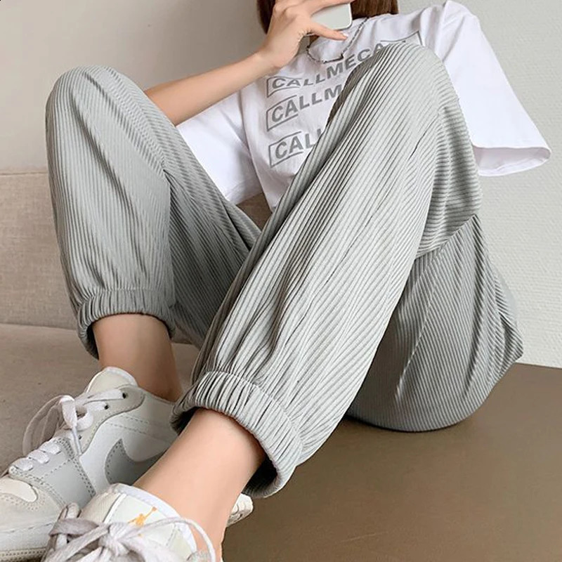 Women Summer Fashion Comfort Thin Ice Silk Sports Joggers Harem Pants Y2K Casual Streetwear Sweatpants Loose Trousers Pantalones 240821