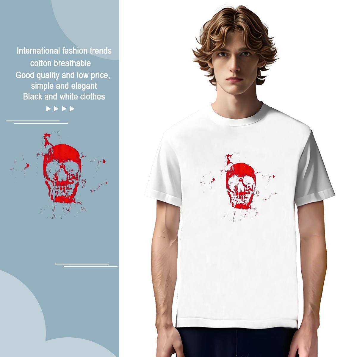 Classic blood Men Tops Tees 230g 100% Cotton Man T Shirts Oversized High Street Hip Hop Breathable Crew Neck Popular Polos