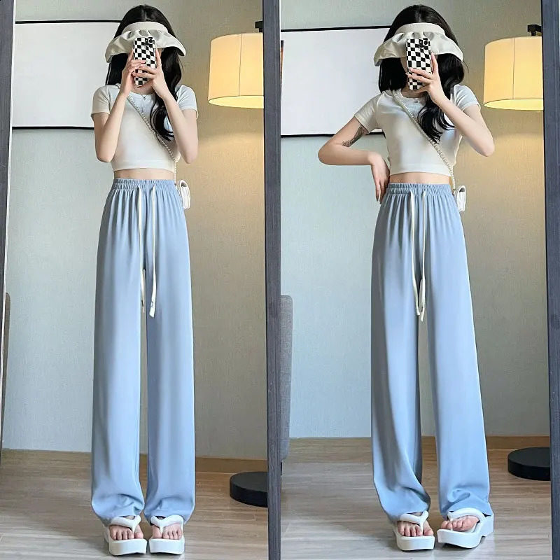 Womens Pants Summer Thin Loose Casual High Waist Straight Leg Pants Y2K White Pants Streetwear Omen Korean Style 240821