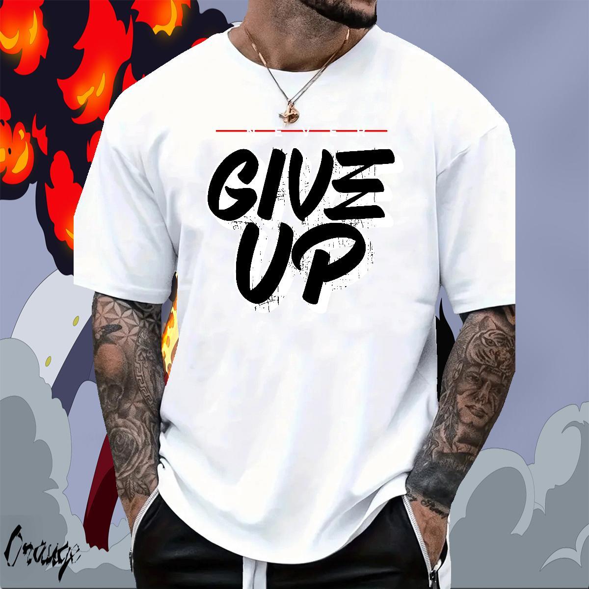 TOP Quality Men Tees Summer Casual 230g 100% Cotton DIY Printed Breathable Short Sleeve give up Mens T Shirts New Designer Polos
