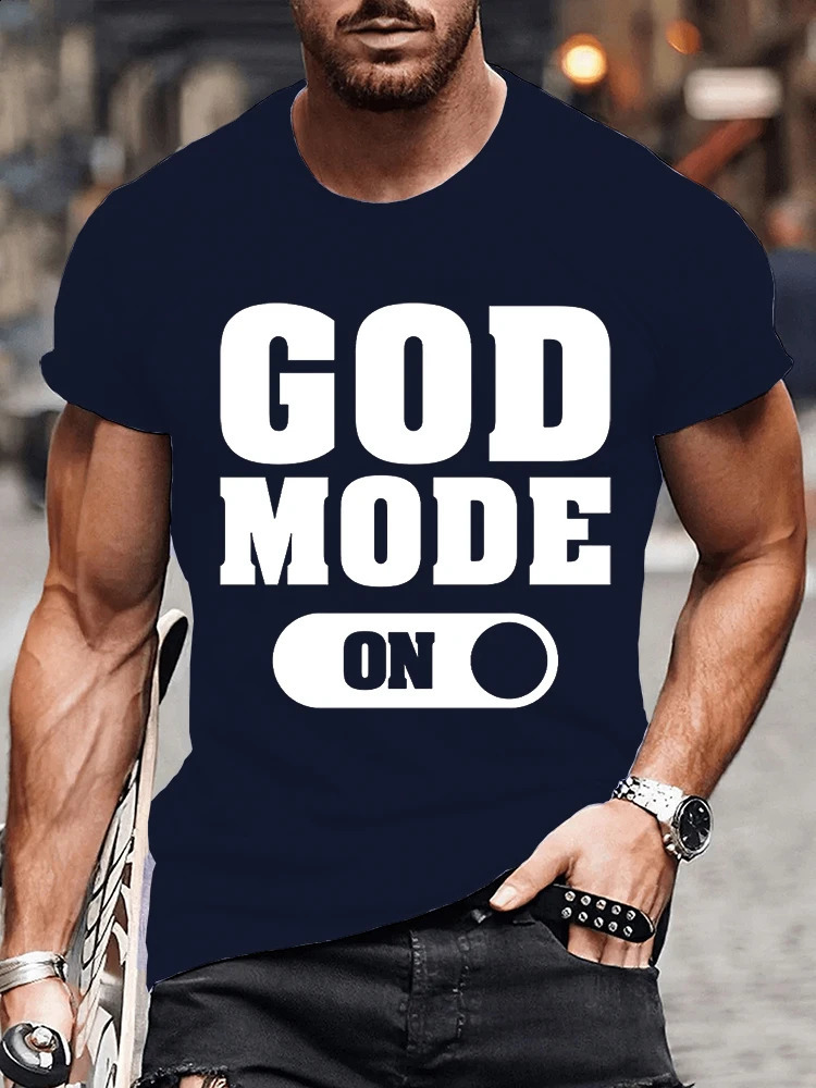Summer fashion mens Tshirt God pattern flat printed summer short sleeved dress casual 240822