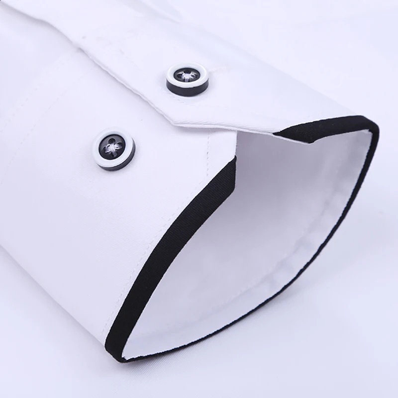 Mens Semi-formal Long-Sleeve Band-Collar Shirt Single Patch Pocket Regular-fit Business Activities Office Basic Dress Shirts 240822