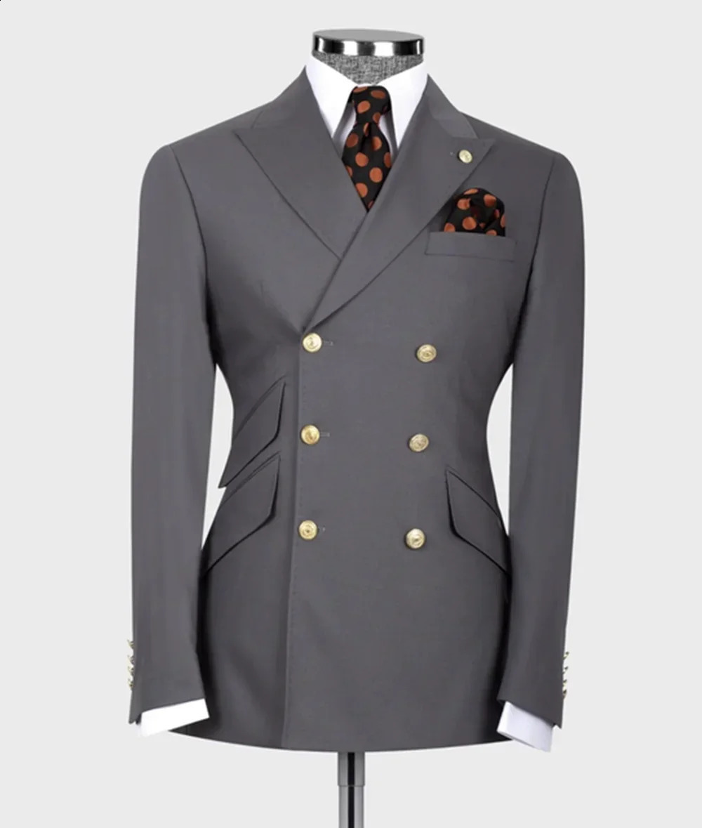 Men Suits Classic 6 Buttons Blazer Trousers 2pc Jacket PantsDouble Breasted Slim Fit Wedding Groom Clothes Man TailorMade 240821