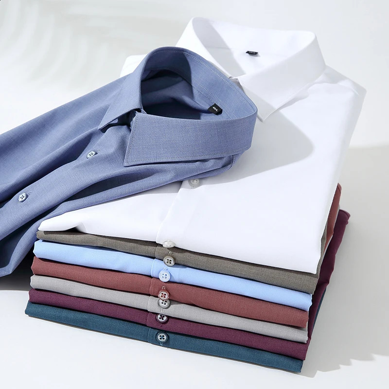 Bamboo Fiber Solid Color Mens Shirt Long-Sleeved Breathable Comfortable Anti-Wrinkle Casual Fashion Business Formal Shirts 240822