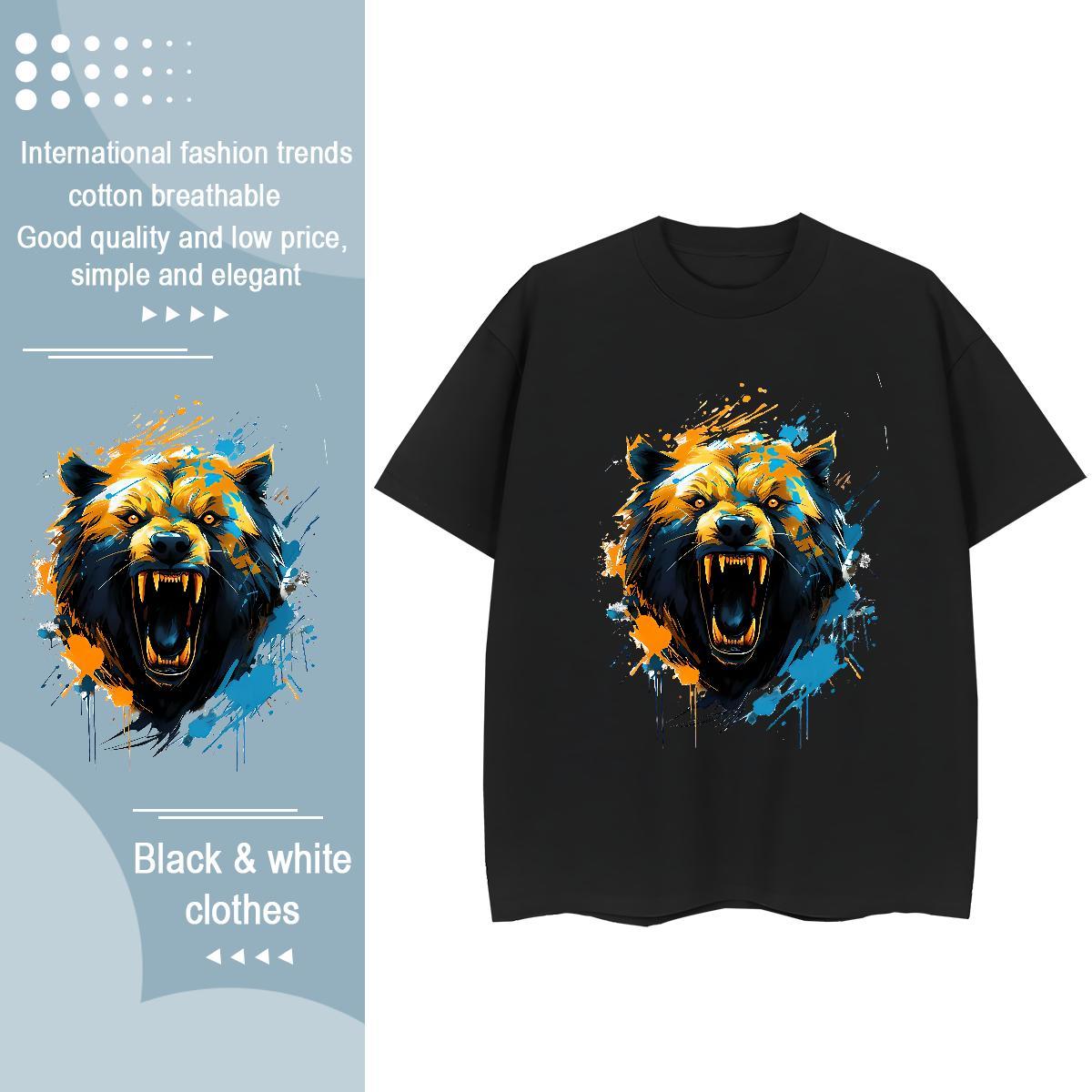 DIY Woman T Shirts Breathable Crew Neck 100% Cotton 230g Unisex Tshirts DIY Anime Printed wolf Outdoor Soft Tees Shirts