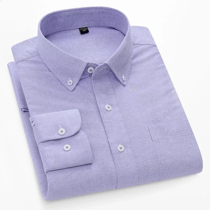 plus size 100%cotton long-sleeve shirts for men Casual solid plain shirt slim fir formal shirt business office Oxford clothes 240822