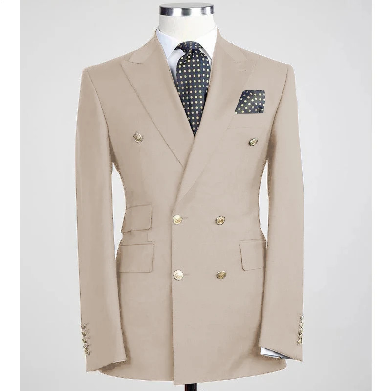 Double Breasted One Piece Navy Blue Jacket Men Suit Blazer Gold Buttons Slim Fit Business Formal Party Prom Wedding Coat 240821