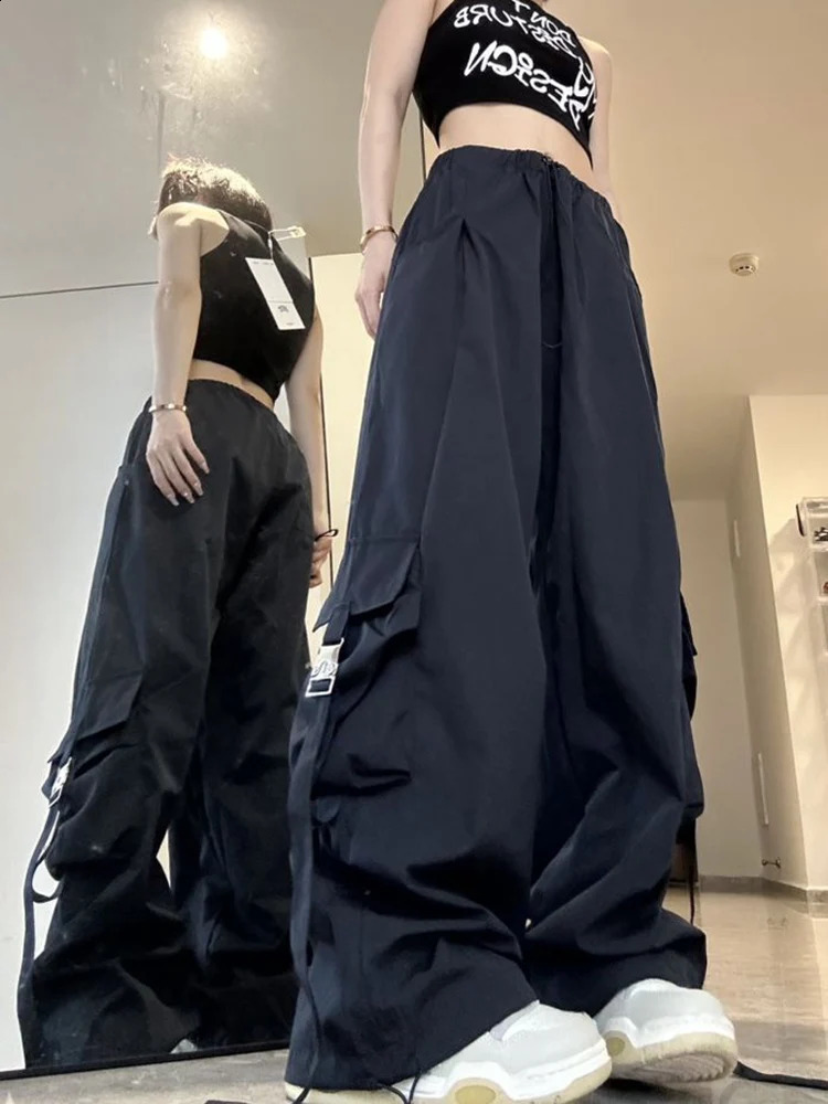 Zoki Vintage Harajuku Y2K Cargo Pant Women Big Pockets Hip Hop Streetwear Trousers American Retro Loose Bf Casual Wide Leg Pants 240821