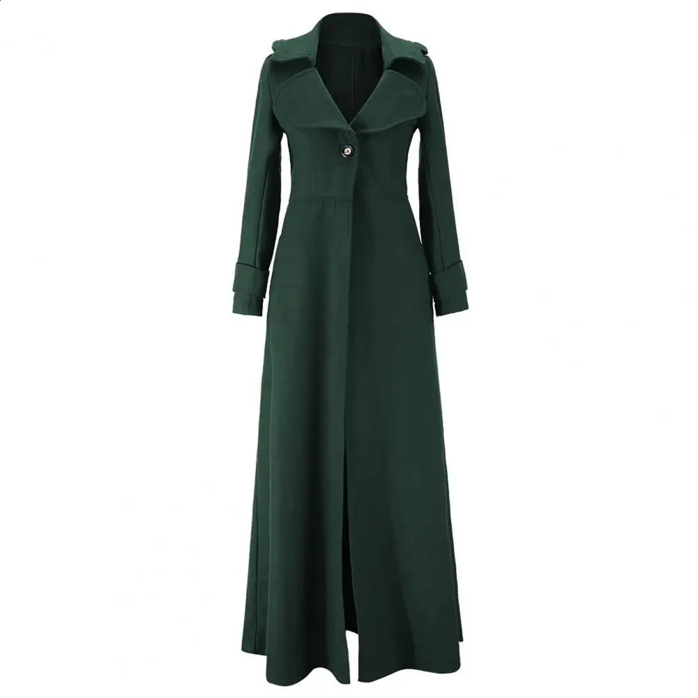 Women Coat Single Breasted Solid Color Lady Overcoat Turndown Collar Slim Fit Long Woolen Coat Female Streetwear 240822