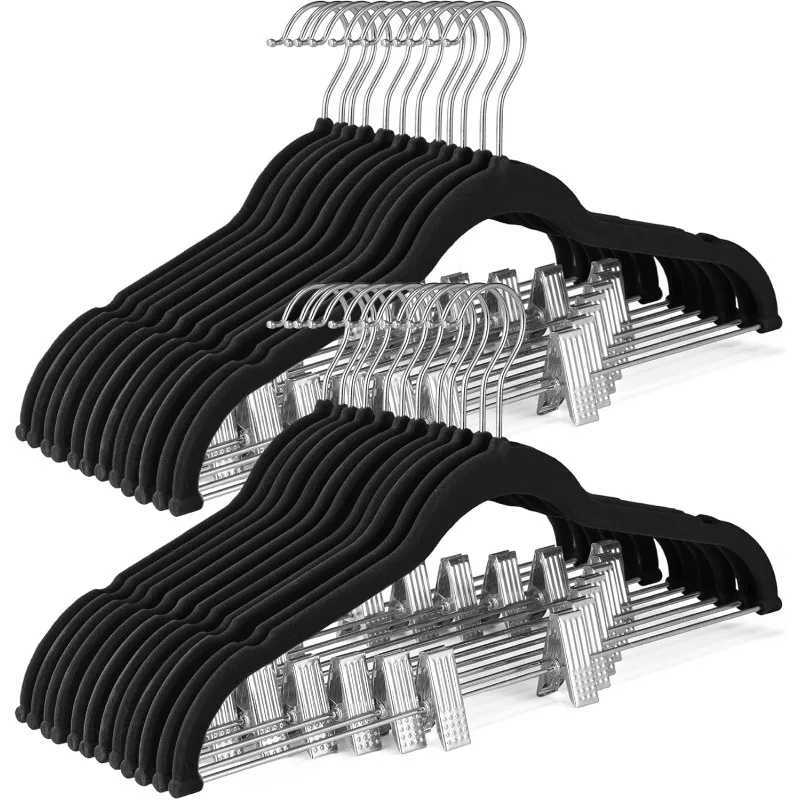 Velvet Skirt Hangers 24 Pack Velvet Hangers with Adjustable Clips Space Saving Slim Velvet Pant HangersXJ240216