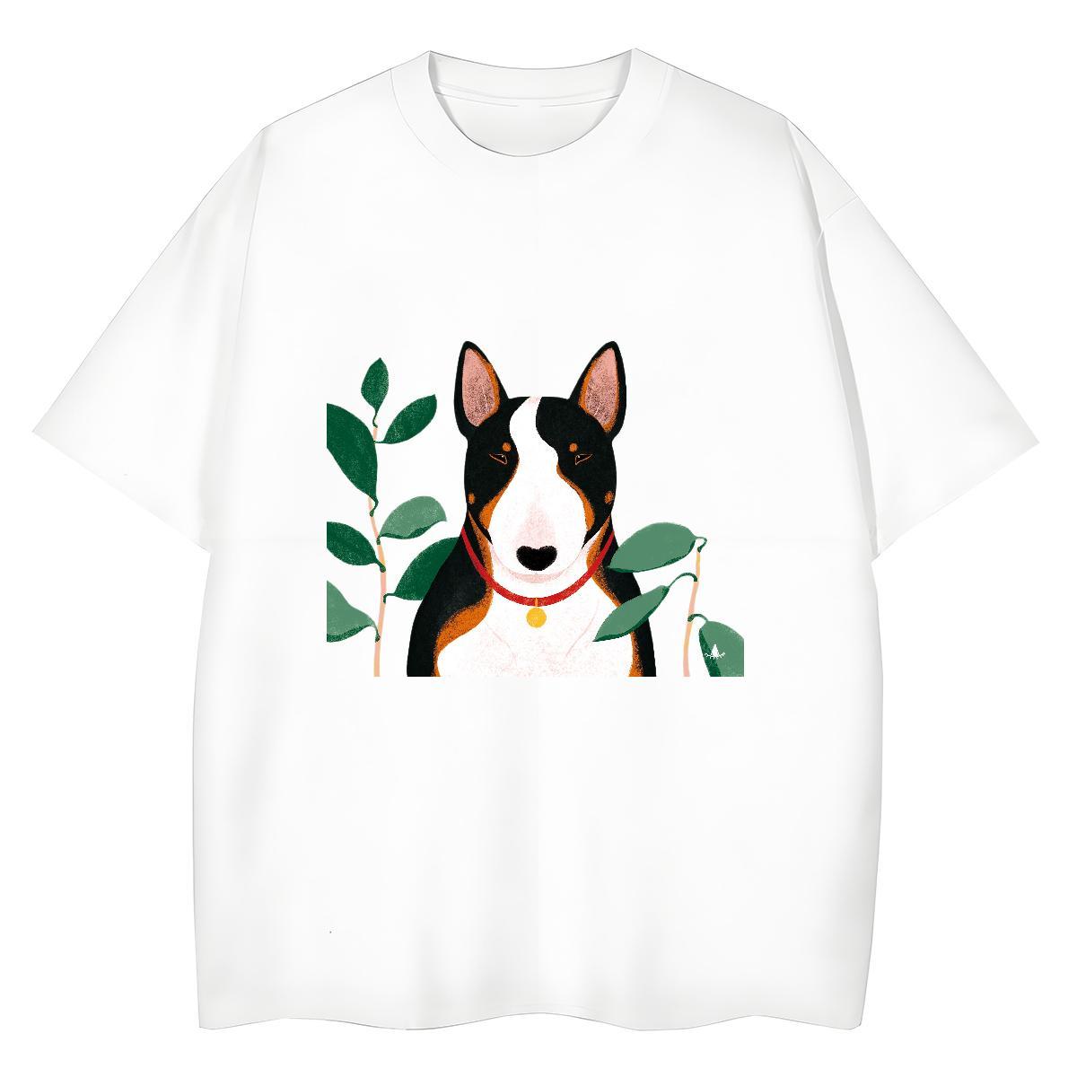 DIY Woman T Shirts Short sleeve Soft 100% Cotton 230g Women Tshirts Floral Print dog Daily Wear Loose fit Tee Shirt