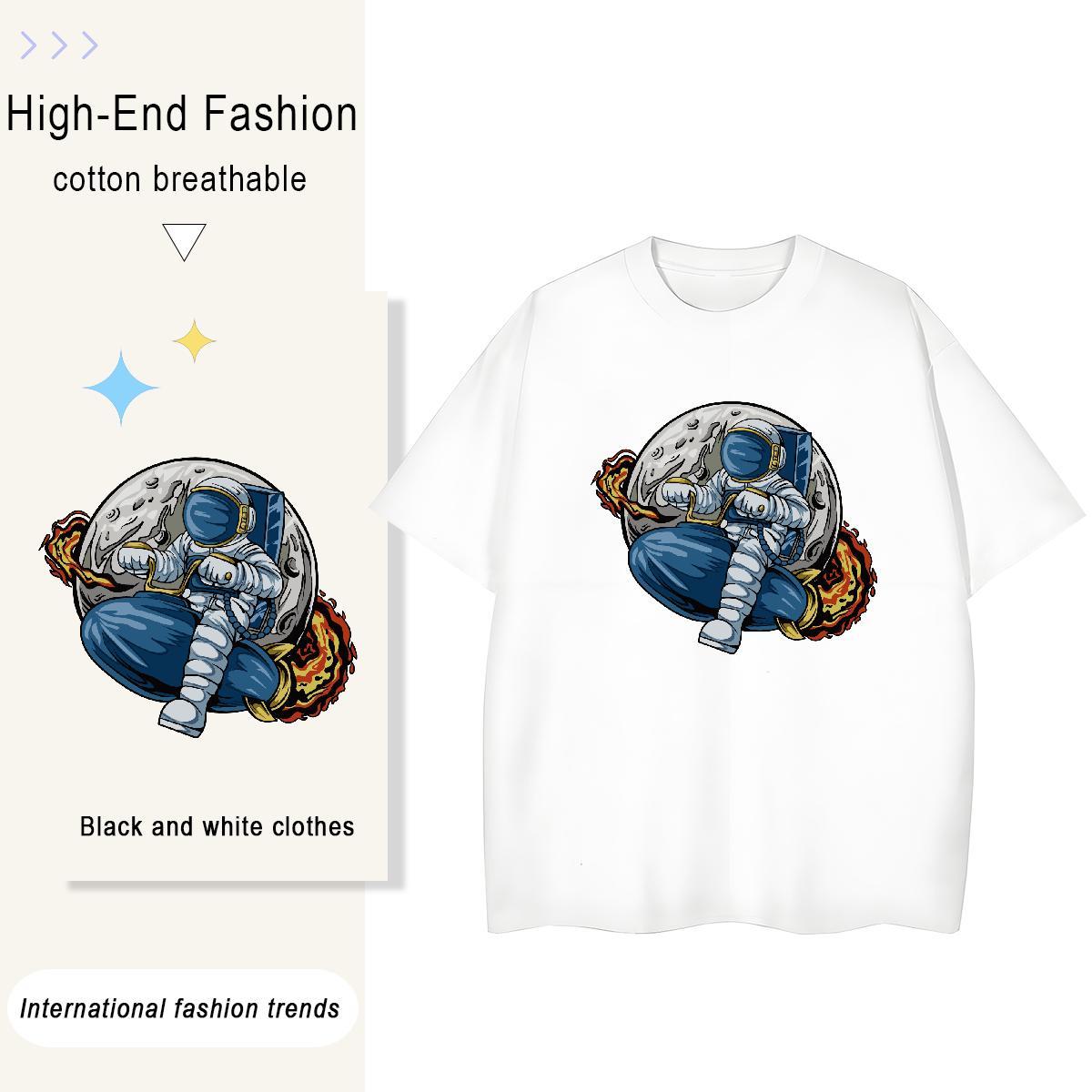 Loose fit Couples T Shirts 100% Cotton 230g cosmonaut Daily Outfit T Shirt For Woman O-Neck Short Sleeve DIY Logo Tee Shirt