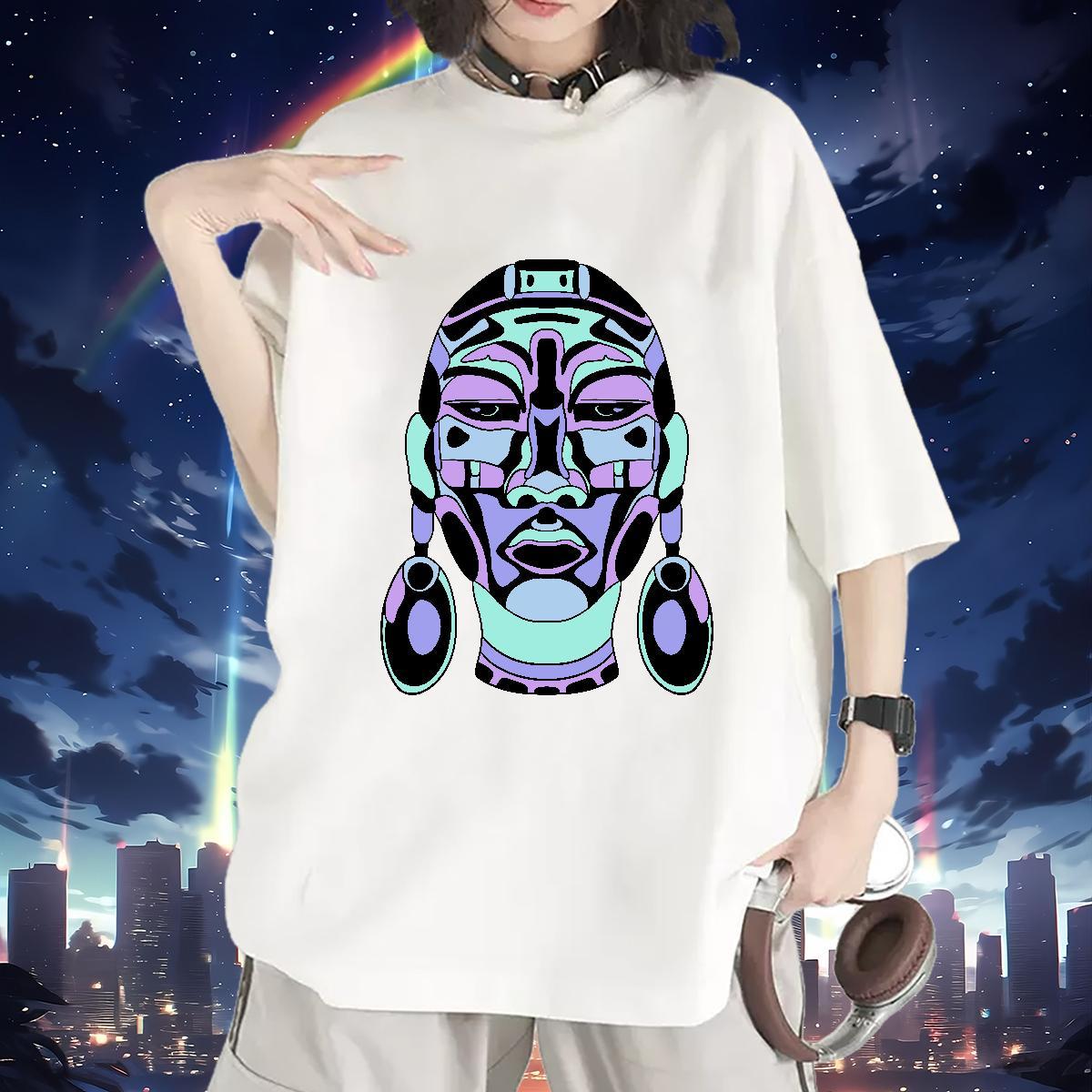 New T-Shirts Breathable Short Sleeve 230g 100% Cotton Women Tees Black Oversized ET Daily Wear Loose Top Shirts
