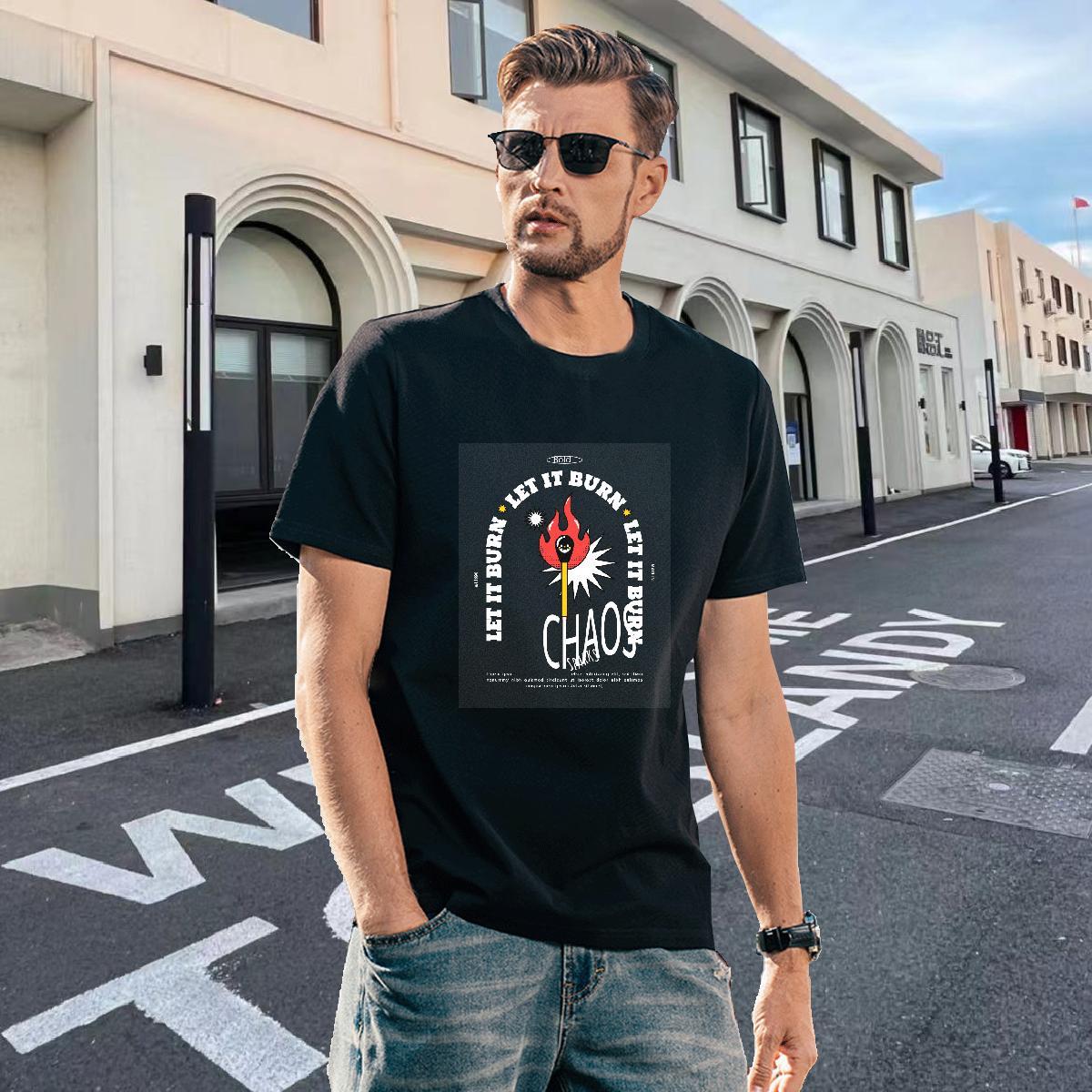 Unisex Tshirts Hip Hop Street 100% Cotton 230g Plus Size Cartoon Breathable Short Sleeve fire T Shirt For Man DIY Top Tees