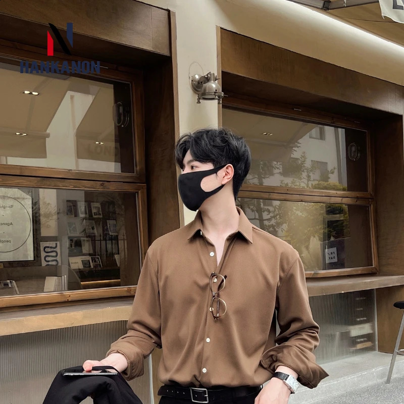 Business Casual Thick Long-sleeved Shirt Mens Solid Color Coat Loose Spring and Autumn Young Mens Woolen Shirt Daily 240822