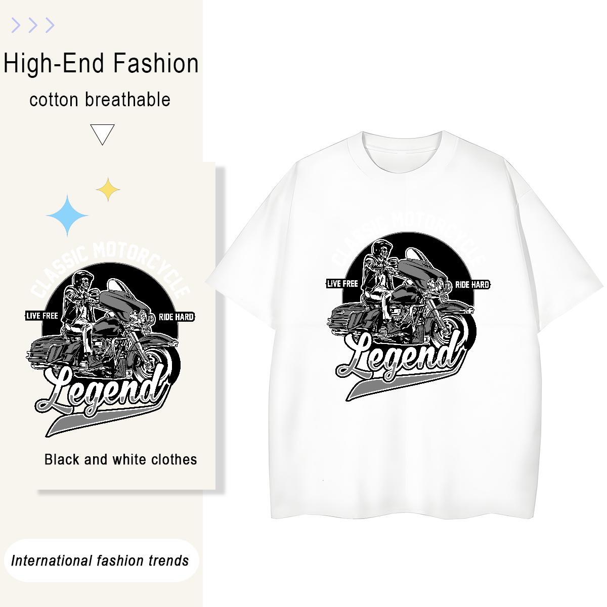 Cool Tshirts Beach 230g 100% Cotton Cartoon Print Short Sleeve O-Neck motorbike Mens T Shirts DIY Customized Tops Tees