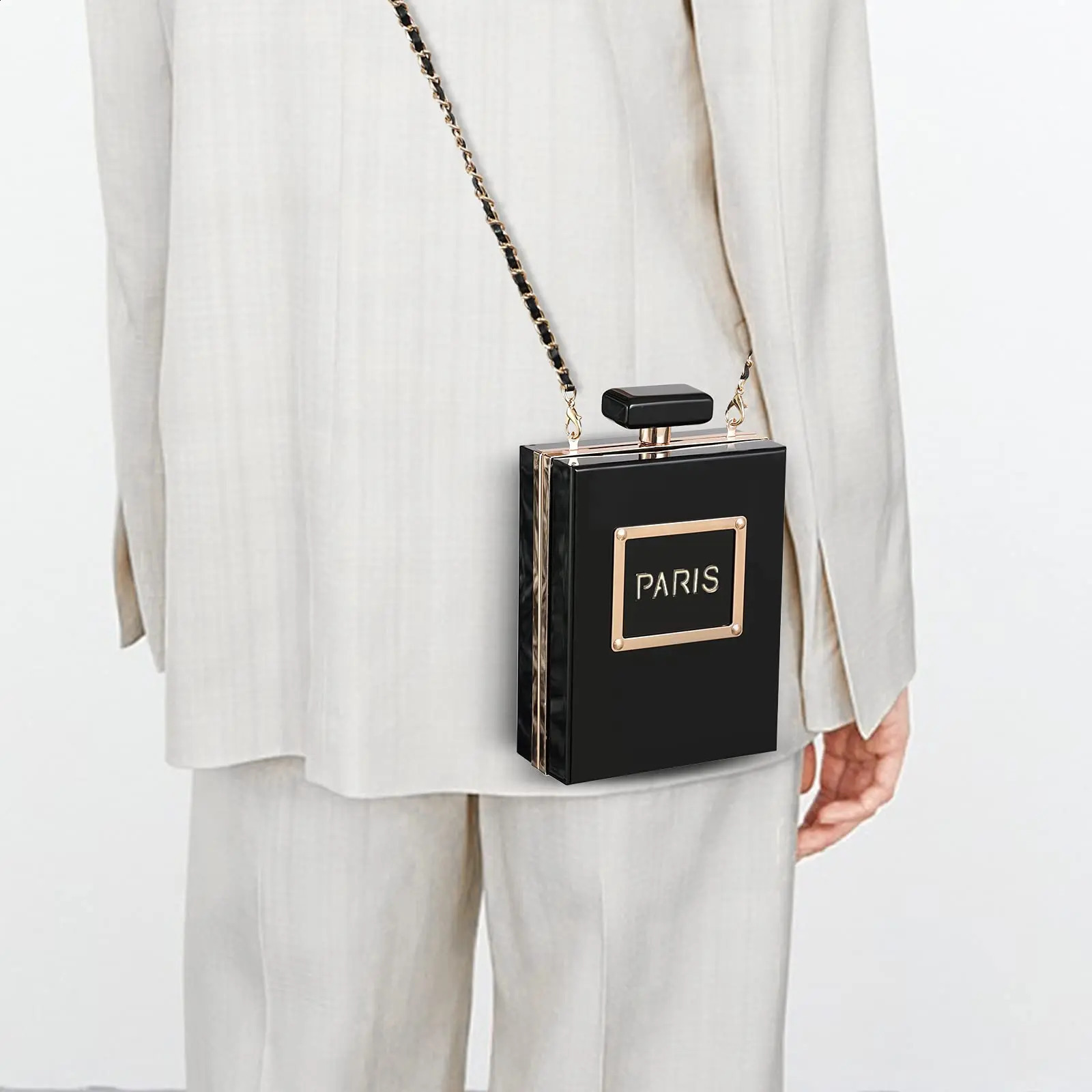 Evening dress Womens acrylic Paris perfume black bag Clutch retro banquet handbag Luxury shoulder cross body 240822