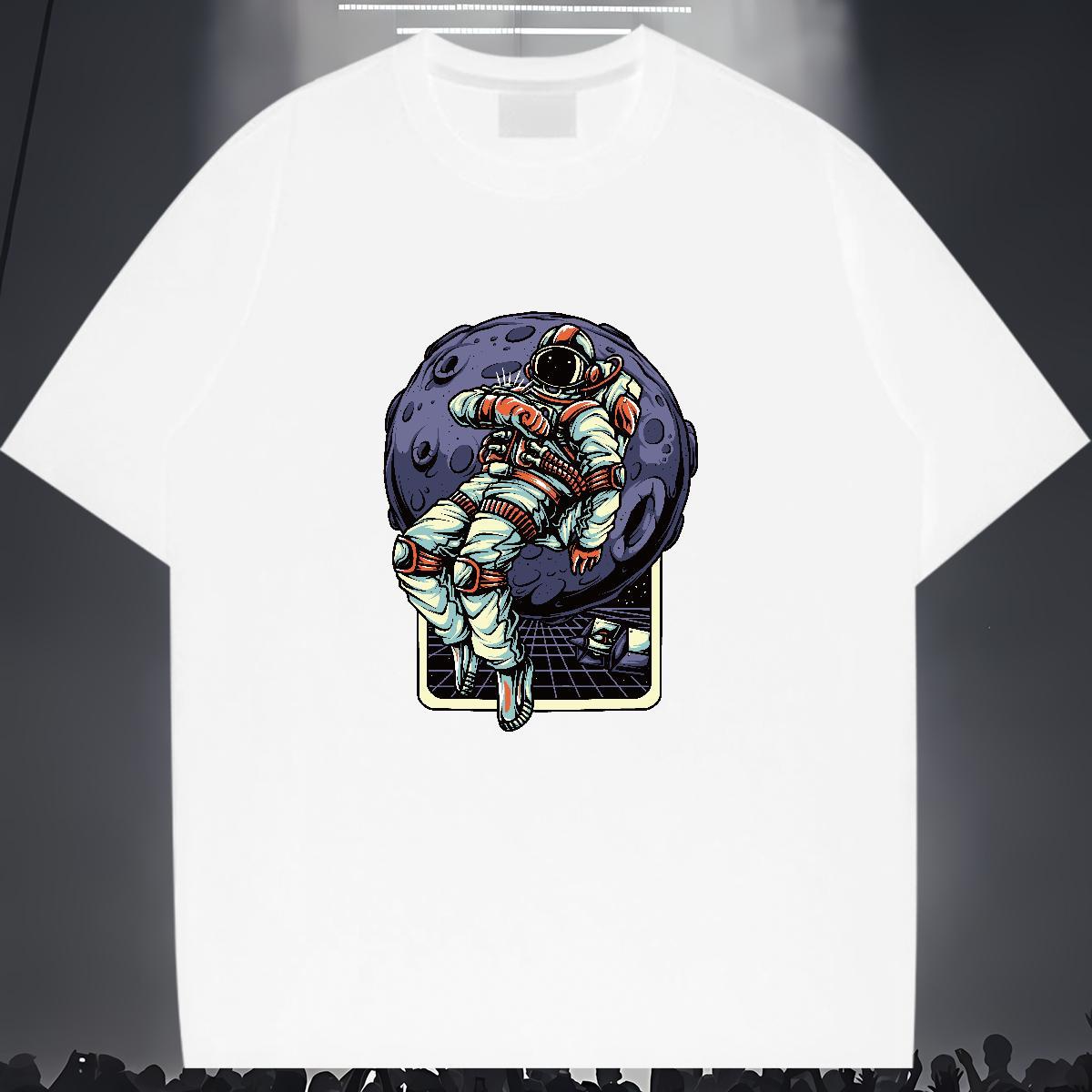 Wholesale Women Tees 100% Cotton 230g cosmonaut Sports Street Wear T-Shirts Crew Neck Breathable Cartoon Printing L-4XL Polos