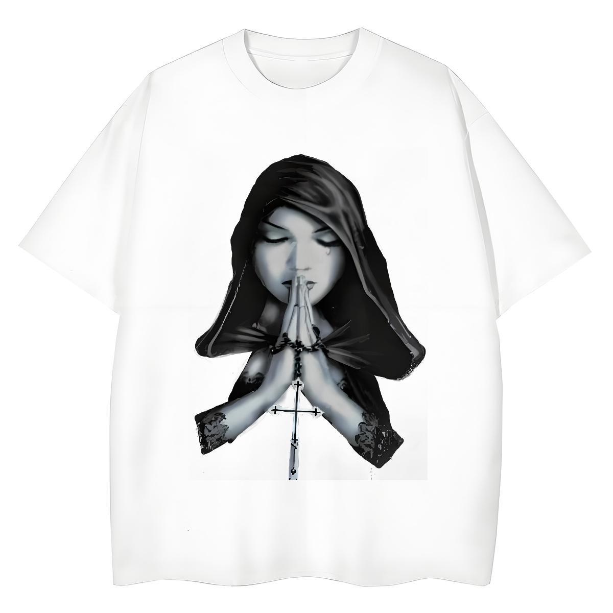 Comfortable Womens Tshirts 100% Cotton 230g pray Sports Casual T shirt Breathable Short Sleeve Oversized Tops Shirt