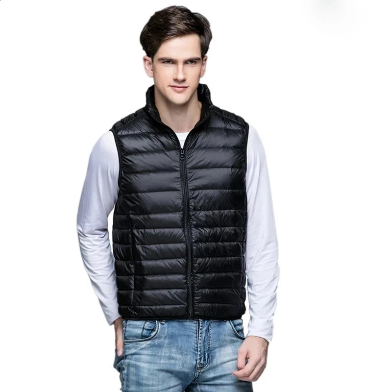 Ultra light mens sleeveless white duck feather warm vest jacket lightweight windproof w240822
