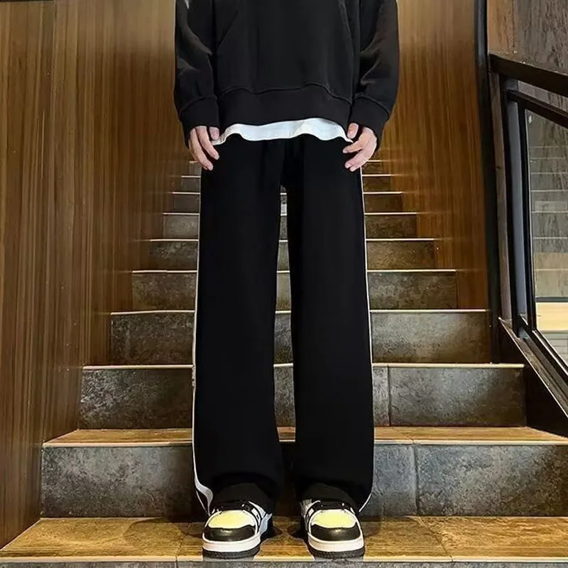 summer simple tall long striped pants mens summer draping large size sweatpants loose wide leg casual pants 240822